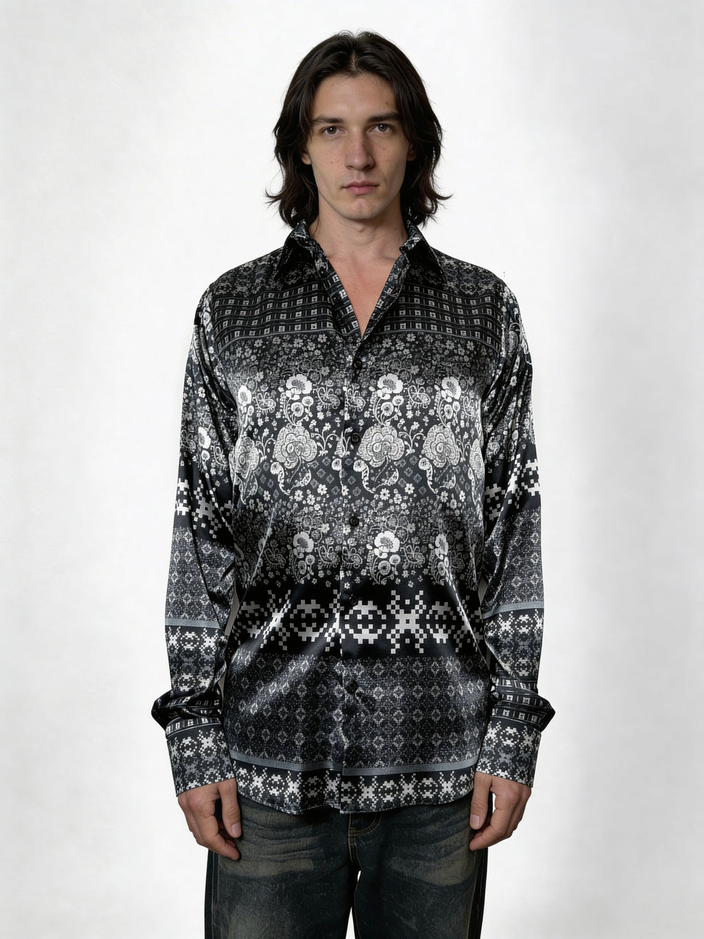 Midnight Bloom — Silk Shirt